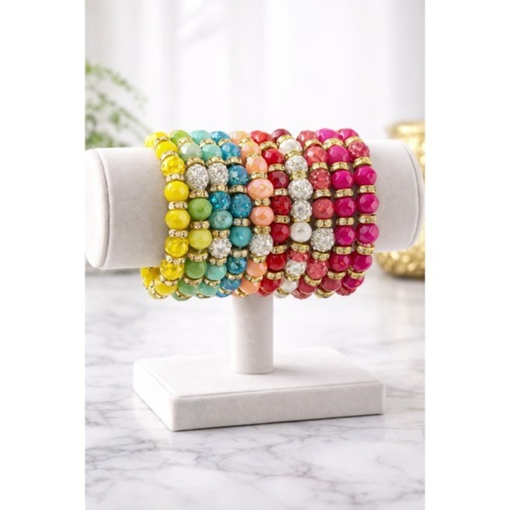 Boho Beaded Bracelets Rainbow Sparkle Charm Stretchy Women‎ - Red